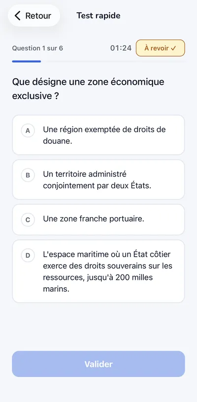 Une question de raisonnement marquée « À revoir » dans l’app IntegraSup