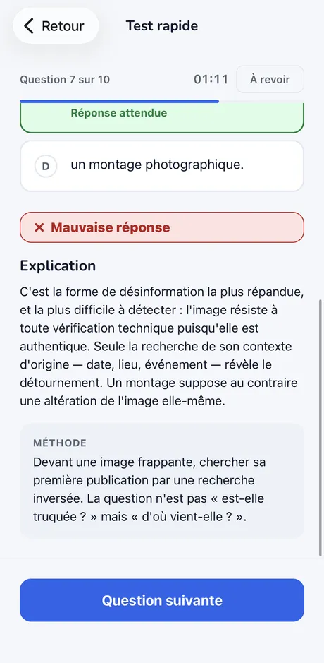 L’explication détaillée d’une question dans l’app IntegraSup, suivie de l’encadré « Méthode »